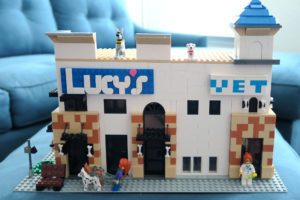 Lego sculpture of Lucy's Doggy Daycare and Spa